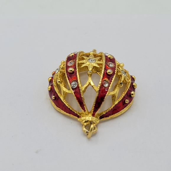 Aai Rhinestone Red Enamel Gold tone Christmas Bauble Ornament Pendant Vintage - Picture 3 of 10